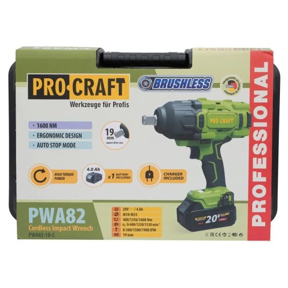 Аккумуляторный гайковерт Procraft PWA82 Кейс (с 1 АКБ и ЗУ)  030082