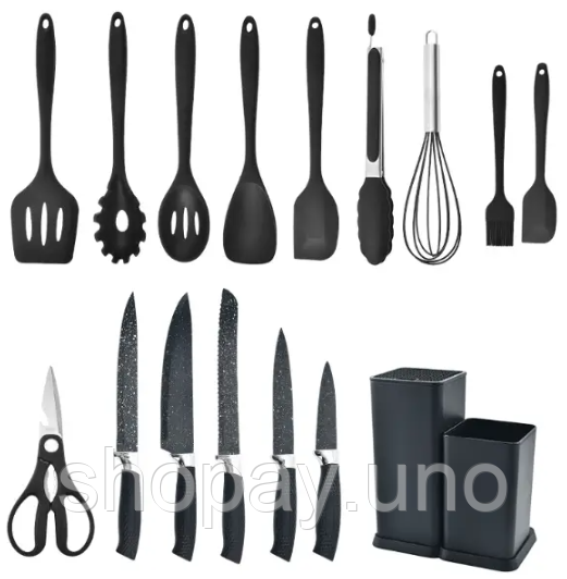 Кухонний набір ножів та аксесуарів Kitchenware Set, 20 предметів ∙ Інструменти для кухні з підставкою та обробною дошкою | Зображення 4
