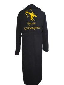 Халат мужской махровый натуральный черный c именной вышивкой 66 (01409)