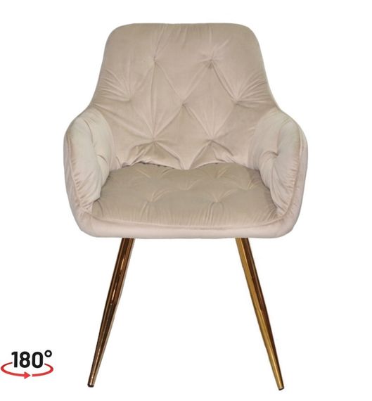 Крісло поворотне Sara GD (swivel chair 180°) на золотих металевих ногах, оббивка велюр велюр бежевий OR-851 | Зображення 7