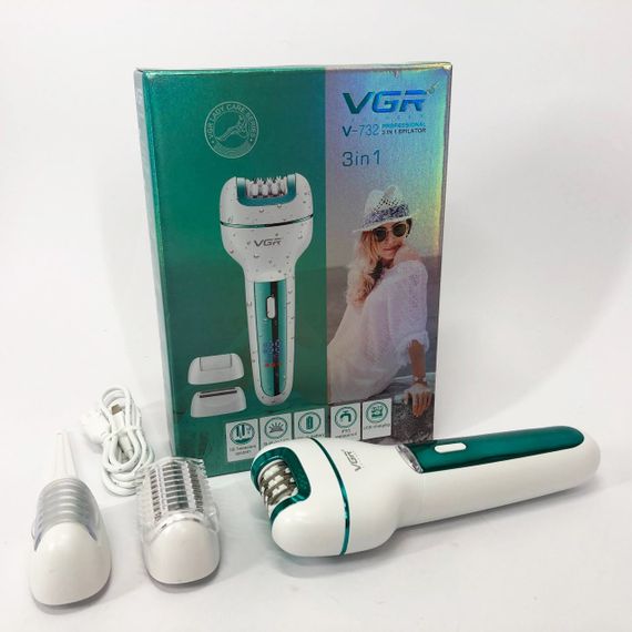 Жіночий бездротовий епілятор 3в1 VGR V-732 для ніг та зони бікіні з підсвічуванням та дисплеєм. Колір: зелений | Зображення 6