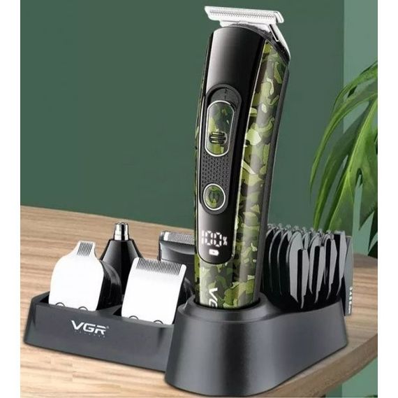 Машинка для стрижки волосся, носа, бороди, бритва VGR V-102 5в1 бездротовий триммер з дисплеєм камуфляж | Зображення 3