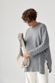 В'язана туніка з косичками - сірий цвет, ONE SIZE (є розміри)