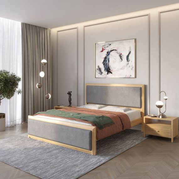 Полуторне дерев'яне ліжко Mebigrand Барселона Б4 Горіх світлий/Аляска 93 (Сірий) 120х190 см (MBG-13936)