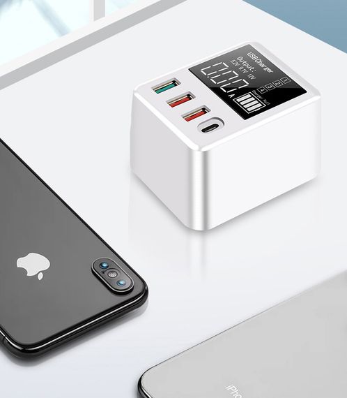 Сетевое зарядное устройство с экраном Addap WLX-A9T+, СЗУ на 3 USB + Type-C, 40W | Зображення 5