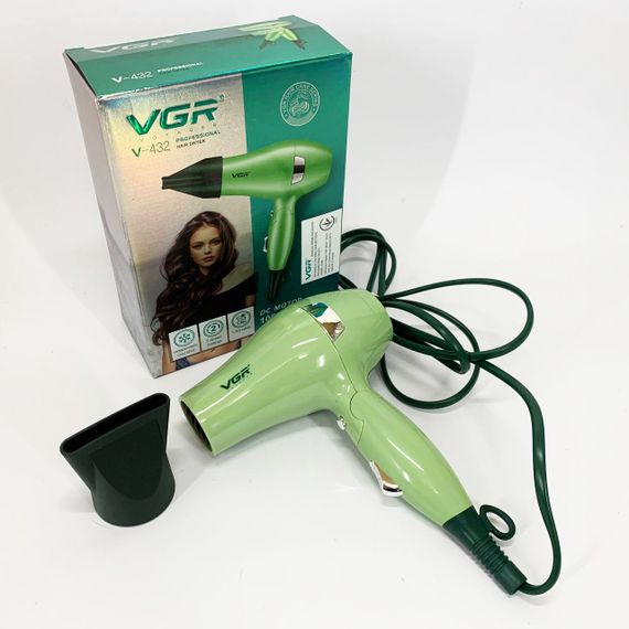 Фен для волосся дорожній VGR V-432 GREEN, з концентратором 1000 Вт, іонізація та 2 режими. Колір: зелений | Зображення 2