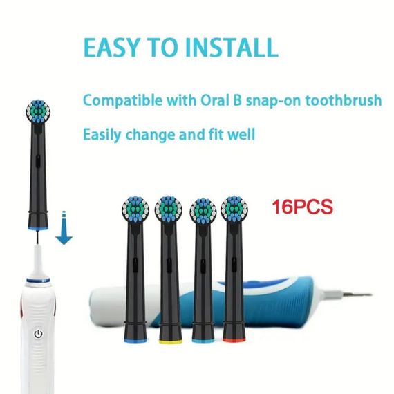 Змінні насадки для електричної зубної щітки Oral-B 16 шт., підходять для Precision Clean, Advance Power та ін. Чорні | Зображення 7
