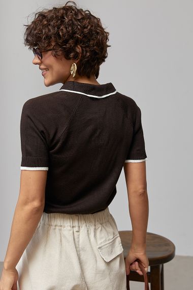 Поло на ґудзиках із контрастними вставками - темно-коричневий цвет, ONE SIZE (є розміри) | Зображення 1