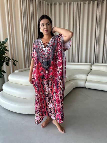 Легка максі сукня-туніка рожева PLUS SIZE для відпочинку | Зображення 6