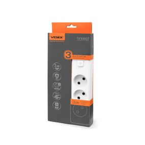 Мережевий подовжувач VIDEX ONCORD б/з 3п 3м з кнопкою White