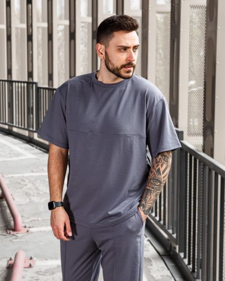Мужской летний спортивный костюм двойка футболка + штаны BD0016 размер M, цвет серый | Зображення 1
