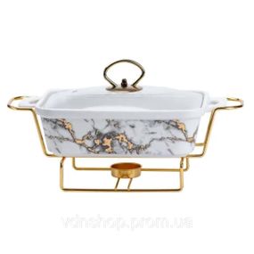 Мармит фарфоровый 1 л с стеклянной крышкой и подставкой с подогревом HP1031