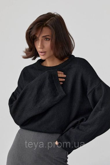 Однотонний в'язаний джемпер oversize колір чорний розмір S FL_000890