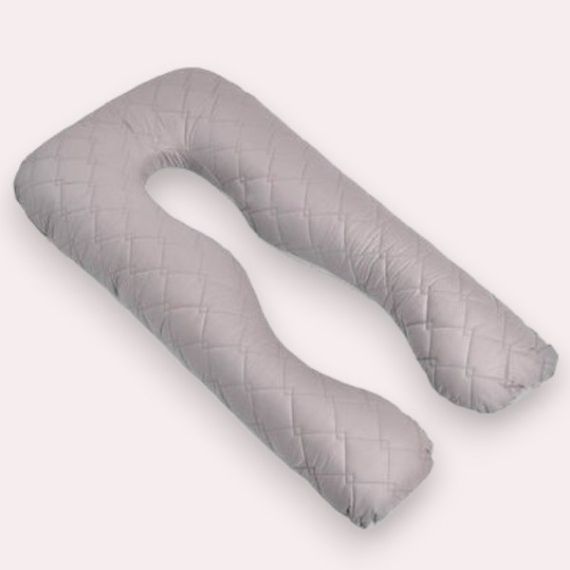 Подушка для сну та відпочинку, для вагітних П-форми IDEIA 140х75х20 см зі стьобаним чохлом на блискавці сірий/св. сірий | Зображення 6