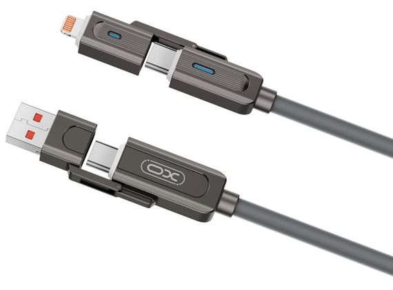 Кабель XO NB275 Zinc Alloy Silicone Type-C/USB-A to TYPE-C/Lightning - 4-in-1 - 60W - 1m Gray