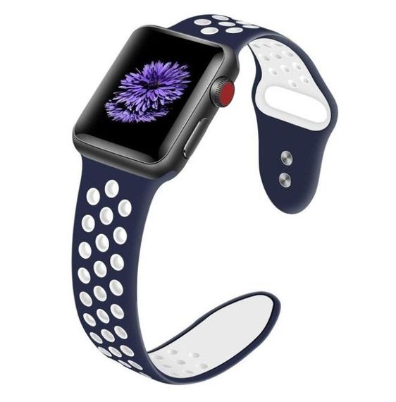 Спортивный ремешок с перфорацией Primo для Apple Watch 38mm / 40mm / 41mm - Dark Blue&White | Зображення 1
