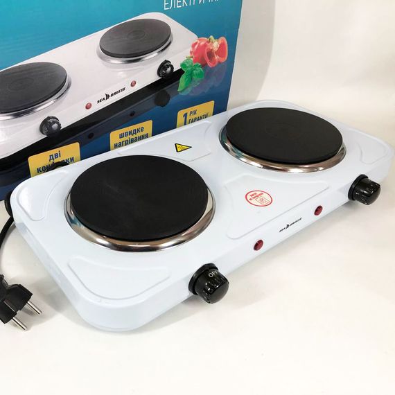 Настільна плита електрична Sea Breeze SB-063, подвійна електроплита, двокомфорочна. Колір: білий | Зображення 2