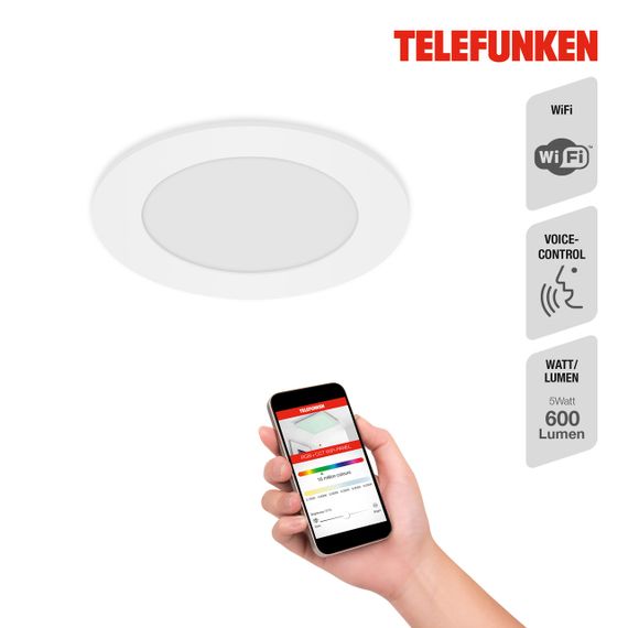 Светодиодный светильник с  WiFi  TELEFUNKEN Smart LED , Ø 12 см, 6 Вт, белый" | Зображення 6