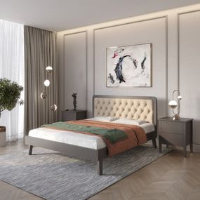 Двоспальне дерев&#039;яне ліжко Mebigrand Токіо Графітовий (RAL9011)/Аляска 23 (Бежевий) 160х200 см (MBG-4895)