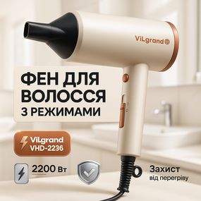 Фен для легкой укладки волос ViLgrand VHD-2236 2200Вт, Фен для волос с дифузором Хороший мощный WZ-30
