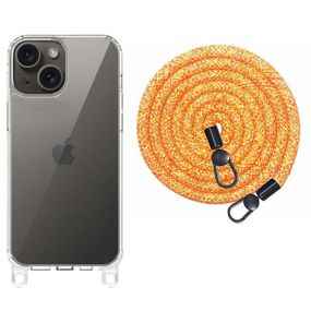 Чехол TPU Transparent with Straps для Apple iPhone 15 (6.1") Orange / White