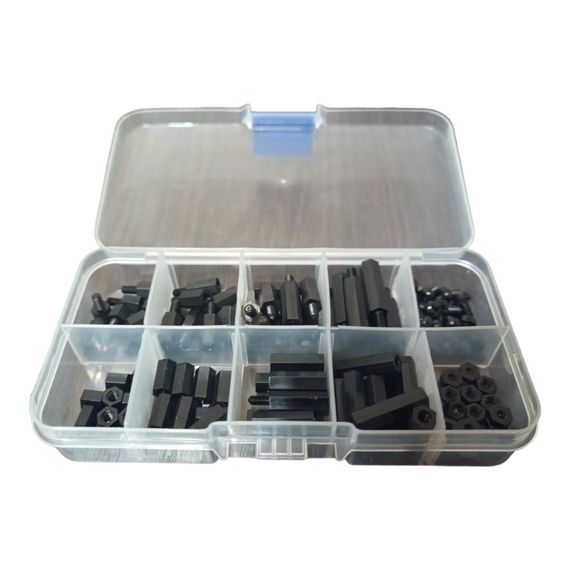 Набор шестигранных нейлоновых стоек, винтов, гаек черный цвет 120шт