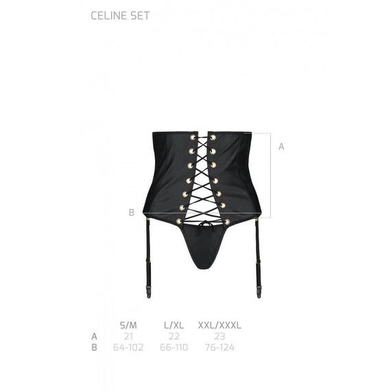 Пояс-корсет з екошкіри CELINE SET black — Passion: шнурівка, знімні пажі для панчіх, стрінги, L/XL | Зображення 6