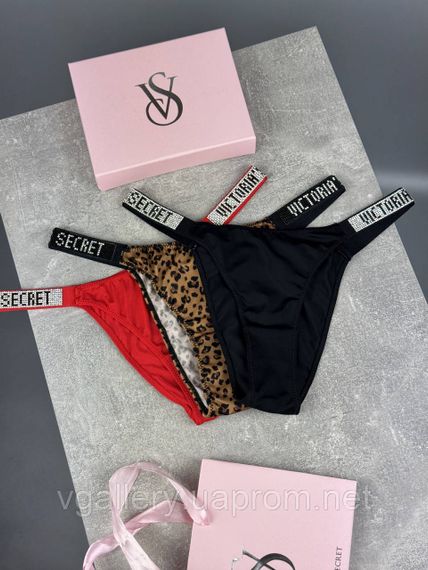 Подарунковий набір жіночих мереживних трусиків Victoria's Secret (3 шт) бразиліана зі стразами в брендовій коробці Гладкі 3 шт. на | Зображення 2