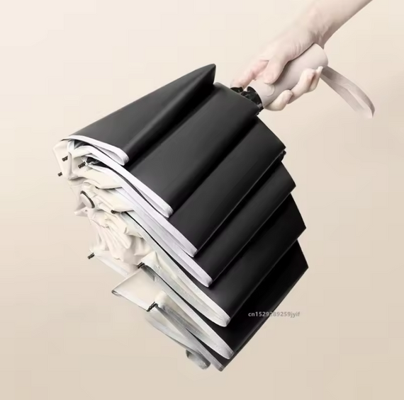 Парасолька реверсивна з рефлекторною смугою, повний автомат, бежева | Зображення 1