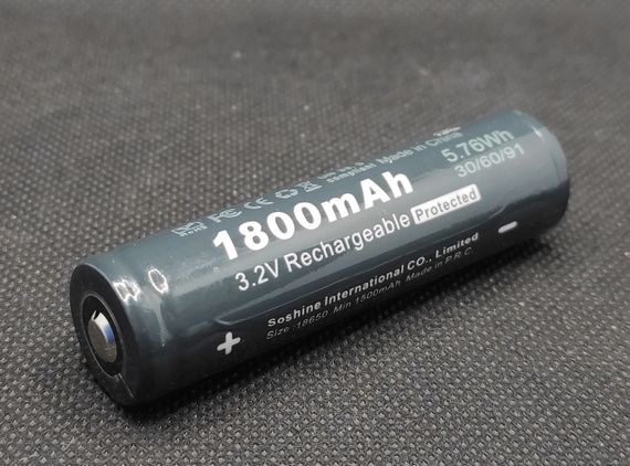 Аккумулятор Soshine 18650  3,2V 1800mAh Li-Fe  с защитой (1шт.) | Зображення 1