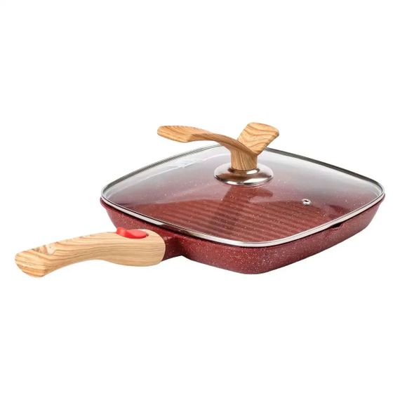 Алюмінієва сковорода-гриль 24 см зі скляною кришкою Square Red MGC HP-4-461R | Зображення 3