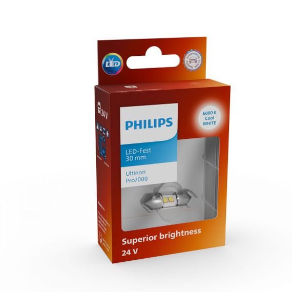 Світлодіодна лампа PHILIPS 24844CU70X1 C5W LED Ultinon Pro7000 Festoon SV8.5 WHITE 6000K 30mm 24V (1 шт) | Зображення 3