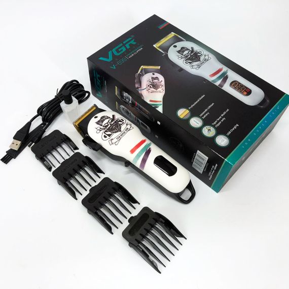 Машинка для стрижки волосся та бороди професійна VGR V-699 B з насадками та LED дисплеєм. IA-938 Колір: білий | Зображення 5