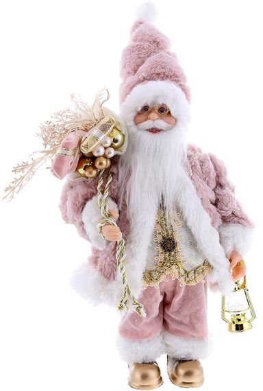 Интерьерная новогодняя фигурка Santa с подарками 30см розовый с белым