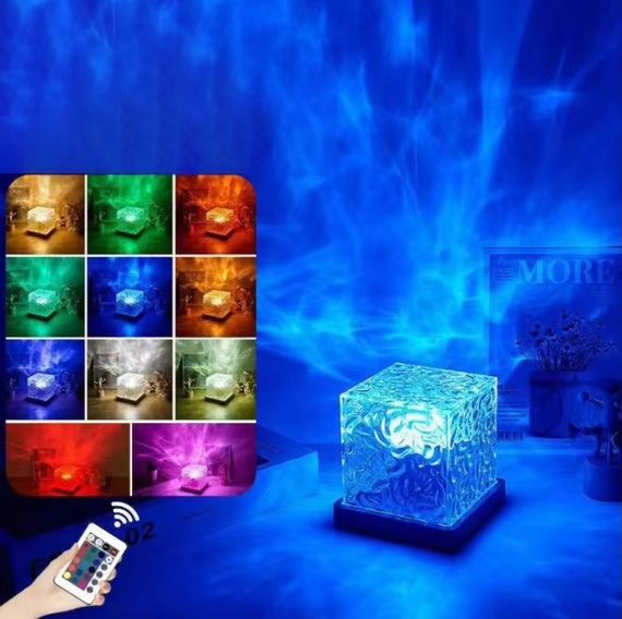 Настільний світильник RGB з проекцією хвилі · Світлодіодний USB нічник Ефект Води з пультом ДУ | Зображення 2