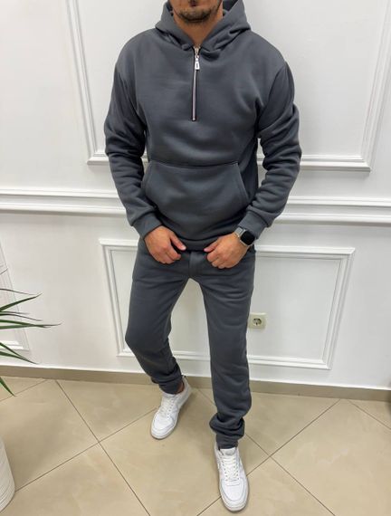 Теплий чоловічий спортивний костюм на флісі худі на блискавці і штани колір темно-сірий розмір XL (54-56) adl1003