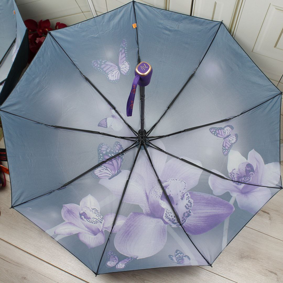 Парасолька жіноча напівавтомат з орхідеями Парасолька антивітер | Зображення 1