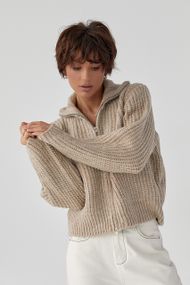 Кардиган на блискавці з крупної в'язки - бежевий цвет, ONE SIZE (є розміри)