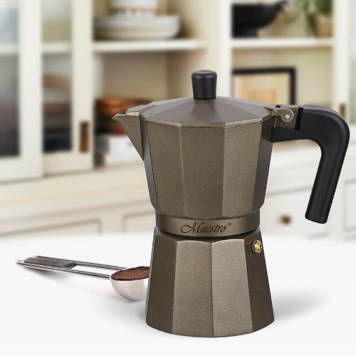 Кавоварка гейзерна 300мл (6 порцій) алюмінієва MR-1666-6-BROWN Espresso Moka Maestro | Зображення 3