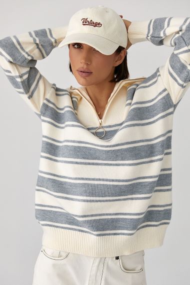 В'язаний светр із блискавкою на горловині - сірий цвет, ONE SIZE (є розміри)