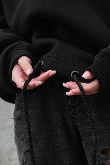 Оверсай худі толстовка на флісі з капюшоном та принтом Without Streetwear black | Зображення 7