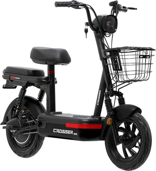 Электроскутер Crosser Mini LFP 450W 48V 15Ah, LiFePO4 аккумулятор, до 50 км пробег, электровелосипед 2 места Черный