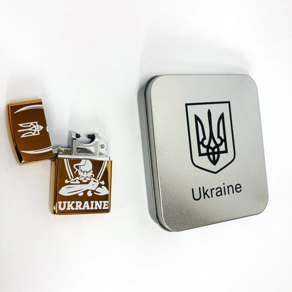 Дугова електроімпульсна запальничка USB Україна (металева коробка) HL-449. Колір: золотий | Зображення 9
