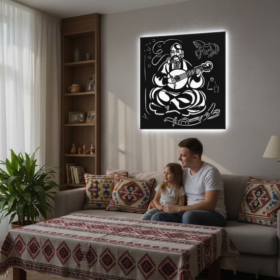 Панно декоративное картина на стену казак Мамай LED подсветка 16 цветов телефон 500х530 acr-p000271 | Зображення 7