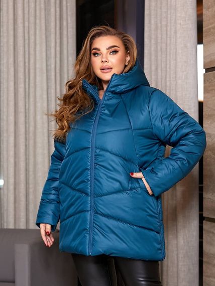 Женская теплая зимняя куртка с капюшоном NB23053 размер 54/56 цвет изумрудный | Зображення 9