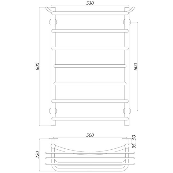 Рушникосушарка UNIO Zp W 800-500-7 Зета з полицею (20856) | Зображення 4