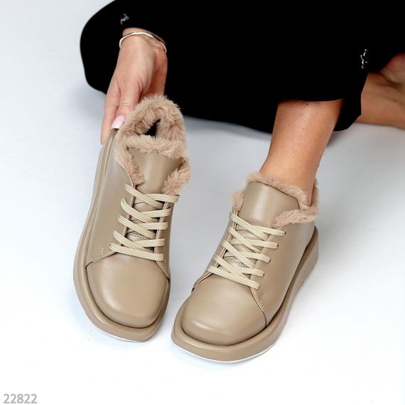 Мега стильні теплі туфлі бежеві автоледі натуральна шкіра колір лате | Зображення 6