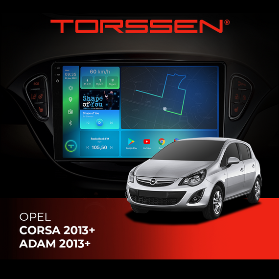Штатна магнітола Torssen 2K Opel Corsa 13+/Adam 13+ F96128 4G Carplay DSP