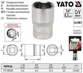 Головка торцевая 6-гранная 1/4" М5 Польша YATO YT-14120