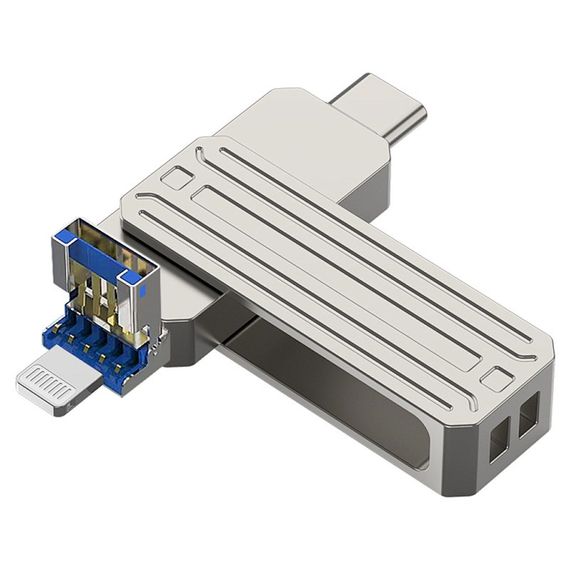 Флеш-накопитель Wiwu Wi-FD001 3in1 (USB-A/C/L) USB 3.0 — 128GB Silver | Зображення 2